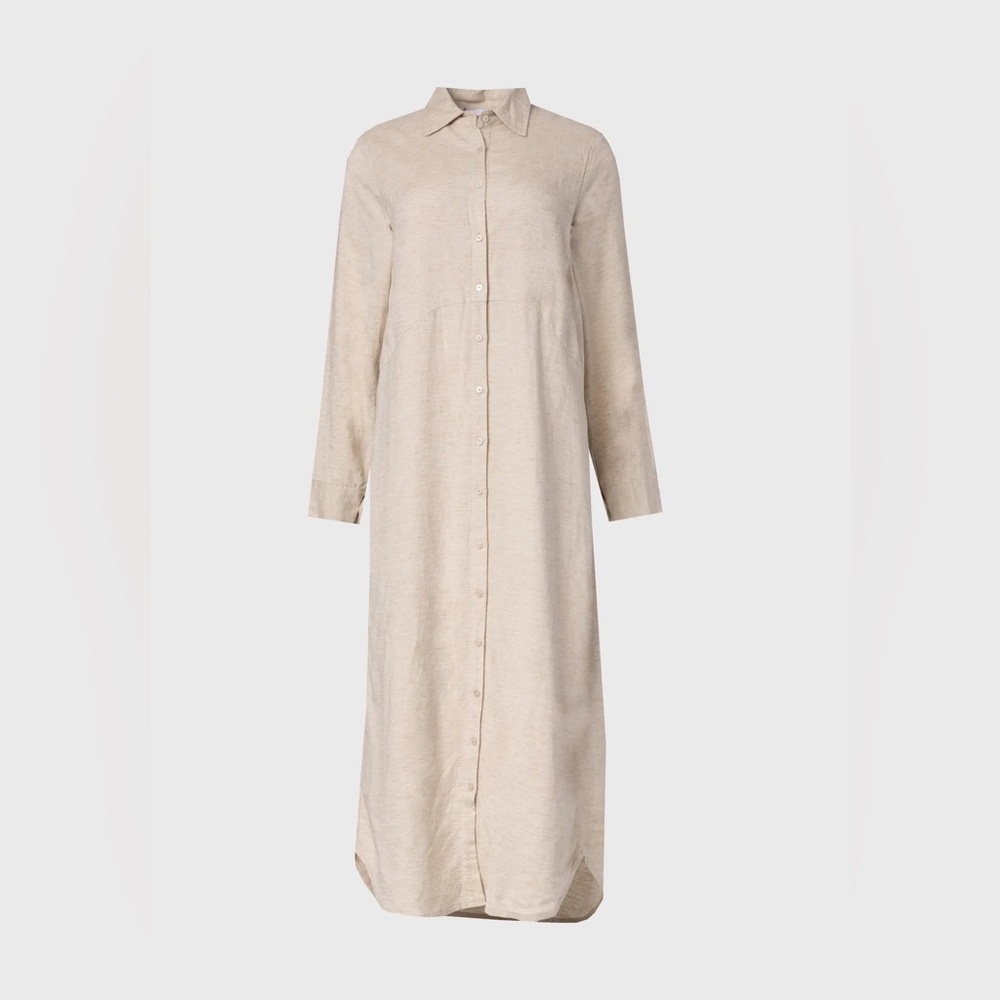 Oatmeal linen maxi shirt dress